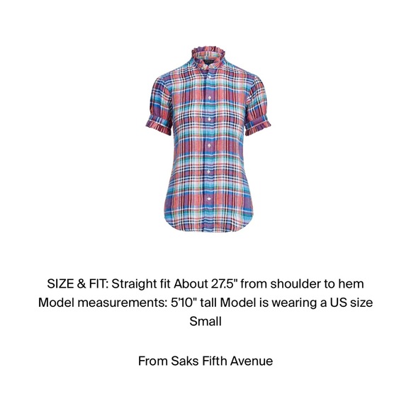 Polo by Ralph Lauren Ruffle-Trim Plaid Linen Shirt - Picture 3 of 8